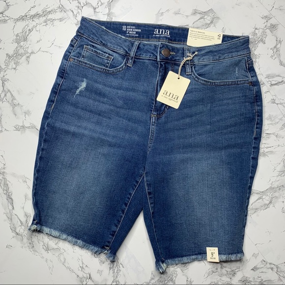 a.n.a frayed hem denim bermuda shorts mid rise - Picture 2 of 9